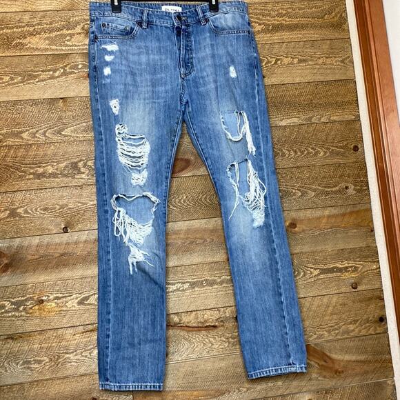 DL1961 Cooper Relaxed Skinny Oblivion Jeans Distressed Cotton Denim Size 33x32